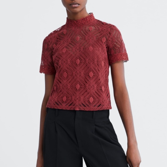 Crochet Lace High Collar Shirt w/ Lining - Picture 2 of 8